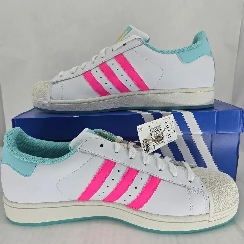 Adidas Superstar Messi JR1979 White Pink Aqua Blue Shell Toe Shoes Mens 11.5